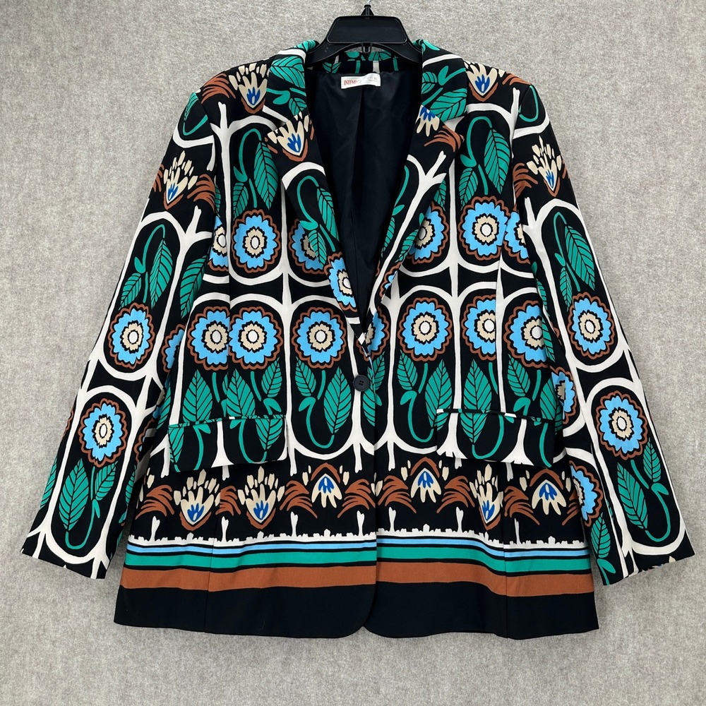 Intempo Abstract XL Floral‎ Geometric Print Statement Blazer Jacket Multi Color